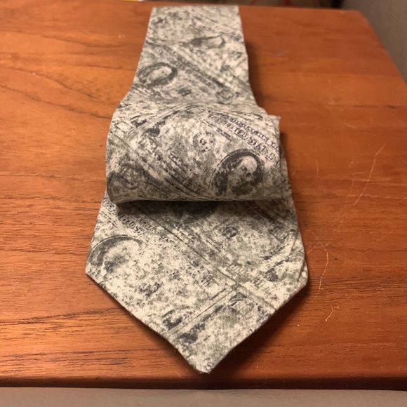 80’s $100 BENJAMINS CASH BENJAMIN FRANKLIN MONEY PRINT WOVEN NECKTIE - Picture 7 of 12
